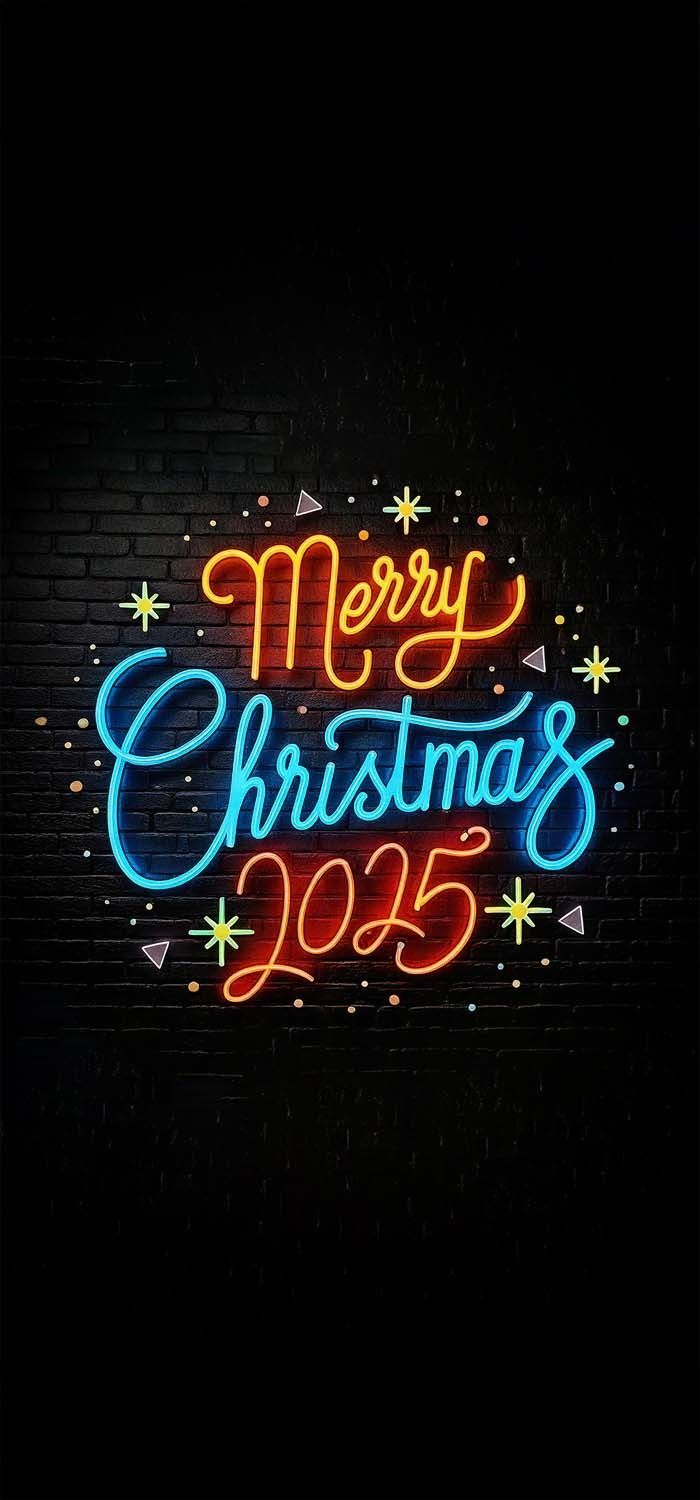 Merry Christmas 2025 Neon Wallpaper