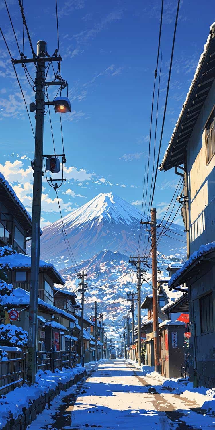 Fuji City Snow Wallpaper