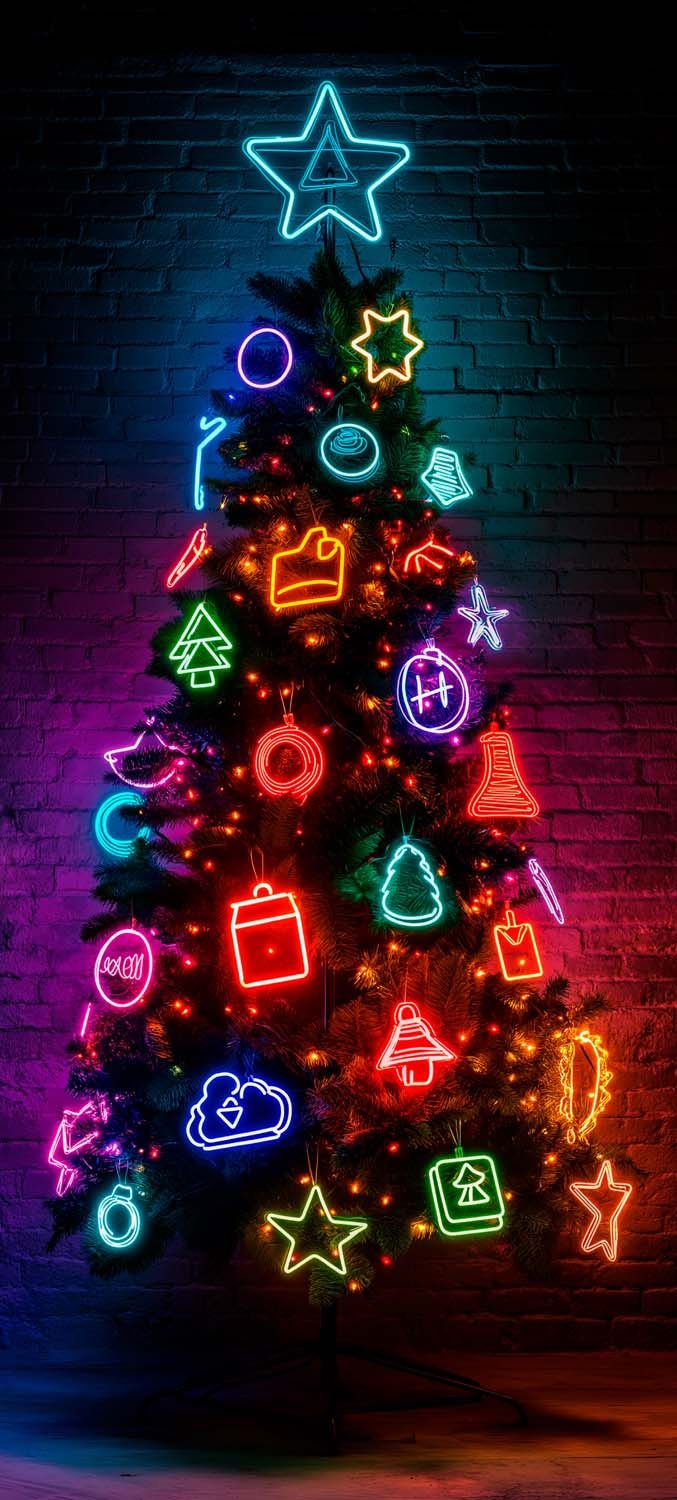 Neon Christmas Tree iPhone Wallpaper