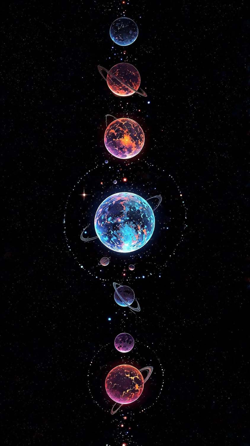 Neon Planets iPhone Wallpaper