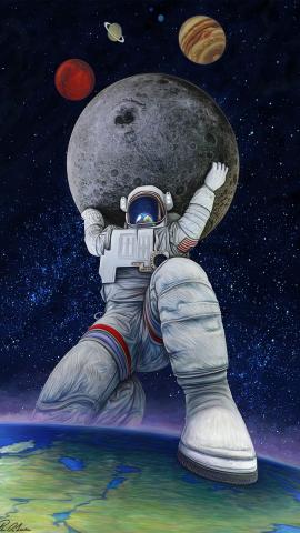Download wallpaper 1440x2560 astronaut, giant, art, planets, space qhd samsung galaxy s6, s7, edge, note, lg g4 hd background