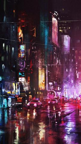 Oil-Painting-New-York-City-in-Night-iPhone-Wallpaper - IPhone Wallpapers