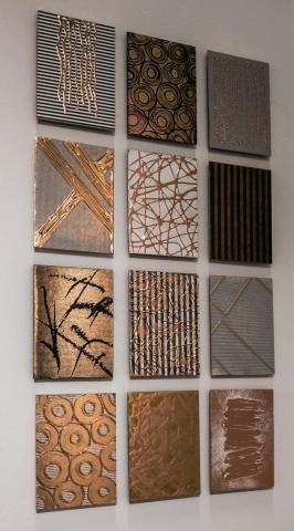 M. Clark - "Collective ChemistryAu + Ag + Cu" - gold metallic abstract paintings set