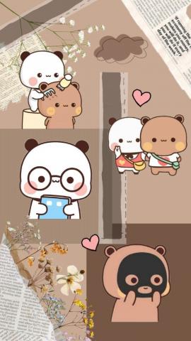 Bear panda aesthetic vintage brown Iphone wallpaper girly, Cute emoji wallpaper, Iphone wallpaper kawaii