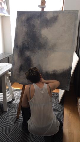 First steps of an abstract painting - I start adding the first layers of dark undertone