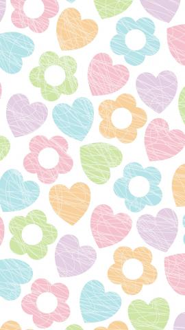 Phone Wallpaper. 'hearts and flowers pastel'