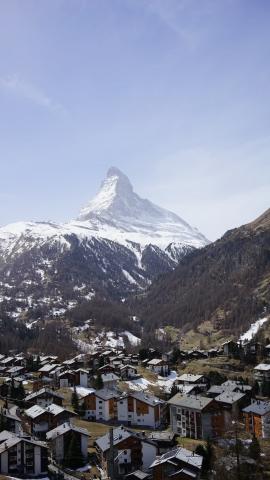 Beautiful picture of the Matterhorn and the village of Zermatt in Wallis.
