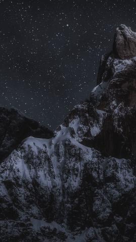 Starry sky, mountain peak, rocky mountain, nature, 2160x3840 wallpaper