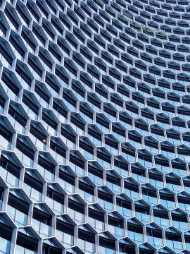 Patterned building. Hexagon windows.