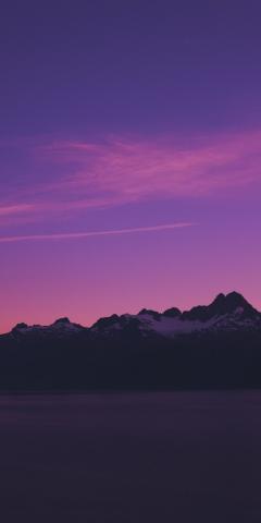 Horizon, mountains, pink sky, sunset, 1080x2160 wallpaper