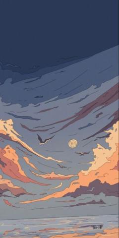 Ocean Moon Sunset Landscape Art