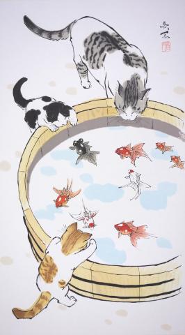 drawing art cat goldfish japan image by @suihou-pic3