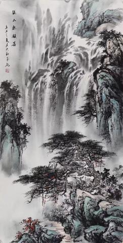 Spectacular Pine Tree and Waterfalls Chinese Painting Chinese - Etsy
