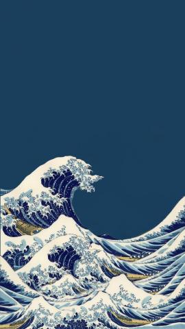 Oc A wallpaper I made - extended version of the Great Wave Off Kangawa