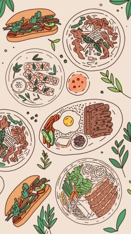 Free Art - Table set with popular Vietnamese food including Banh Mi and Pho Mixkit