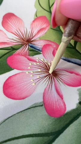 Cherry blossom flower painting on silk