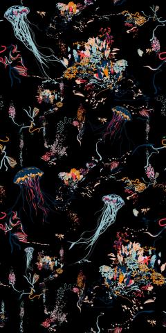 Jellyfish Wallpaper in Black by 17 Patterns