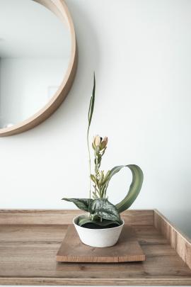 Zen decor - Japanese ikebana flower arrangement. A piece of decoration I made for my home. Love this minimal style of home decor, bringing such a zen feeling to the bedroom. 