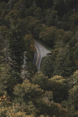 I was in the Smoky Mountains on vacation when we came to this road that overlooked a bunch of mountains and in between the mountains was this little patch of road.