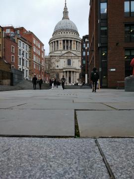 A low view of saint Paul's cathedral one of London's most iconic landmarks.