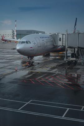 Aeroflot passenger plane on the runway.