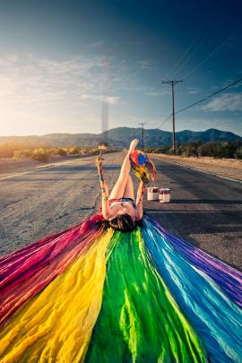 Hand sewn and dyed dress, lots of messy paint, driving out at 4AM, laying in the street dodging sporadic traffic, pretty much the usual ;)