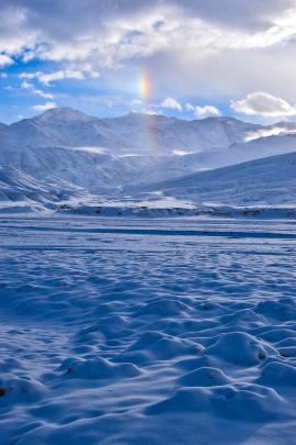 A rainbow after heavy snowfall in Changtang region