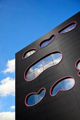 Architecture- The Public (as originally called) by Will Alsop. Side view with 'jelly beans' windows. 