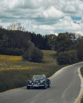 Classic car (oldtimer) driving on German road (Shoot with Fujifilm X-T3 (Fuji))