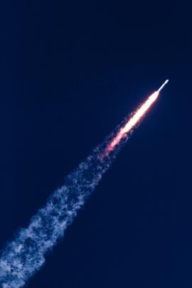 As the Falcon Heavy rocket ascends, it hits one spot in the atmosphere with the exhaust causes a nice contrail.