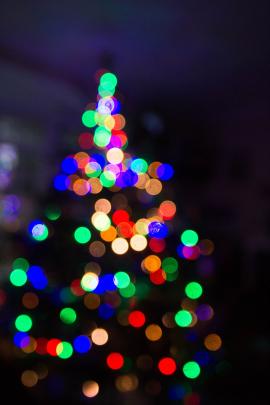 Festive Christmas lights create bokeh