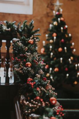 Christmas tree and festive garland