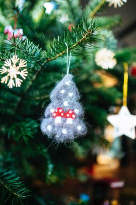 Handcraft homemade toadstool felt and straw xmas christmas tree decoration