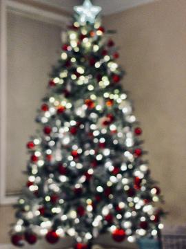 RAW image of a blurred Christmas tree. Camera was set to minimum focus distance. Lens: Telephoto on iPhone 12 Pro Max. 