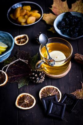Tea with lemon in autumn mood