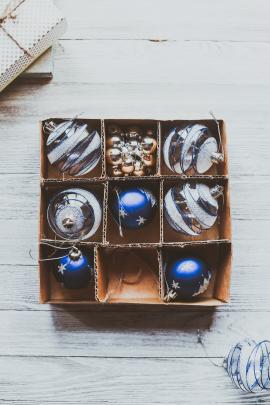 Christmas baubles in a box carton