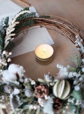 Christmas wreath and decoration and candles