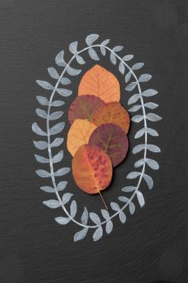 I created this still life with a hand drawn garland surrounding some autumn leaves with the idea that it could be downloaded and printed as a Christmas greeting card.