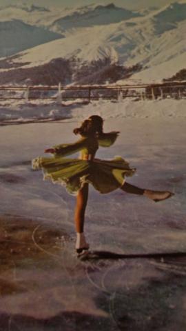 Vintage Peggy Fleming on Beautifully Exotic Outdoor Skating Rink and Sumptuous Costume