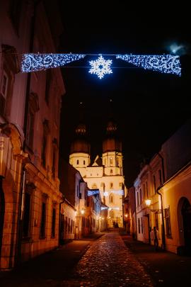Christmas lights on the square in Trnava.