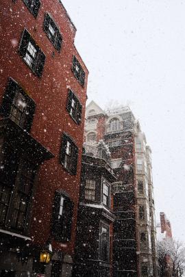 Big snowflakes in Boston's historic Beacon Hill. The dark, brick buildings made the perfect background to capture the falling snow.