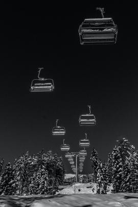 Black and white ski lift