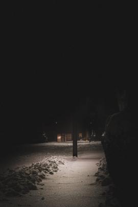 Light on snowy street