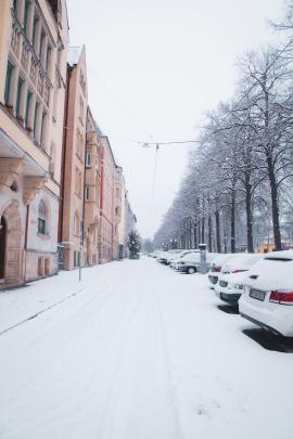 Street with snow during winter in Stuttgart, Germany