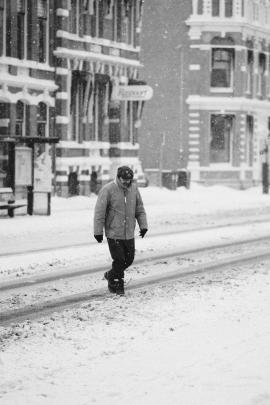 Cold winter day in Haarlem, The Netherlands with heavy wind and a lot of snow. 