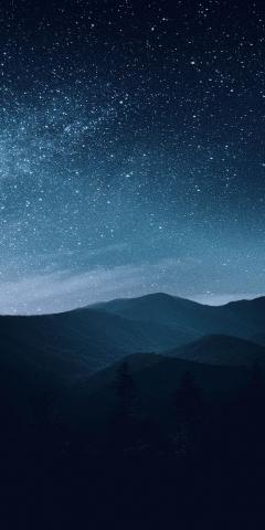 Night mountains silhouette starry sky 1440x2880 wallpaper