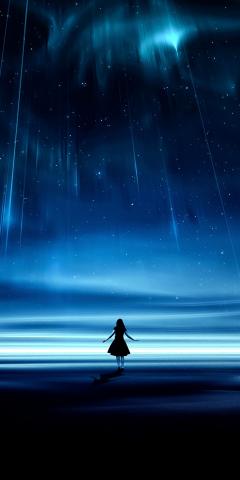 Silhouette starry sky landscape lights art 1080x2160 wallpaper
