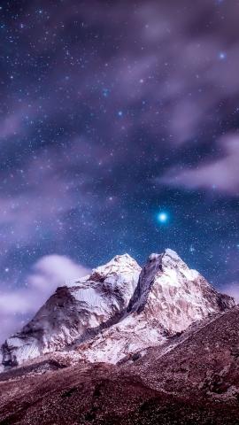 Himalayas mountains peak starry sky clouds