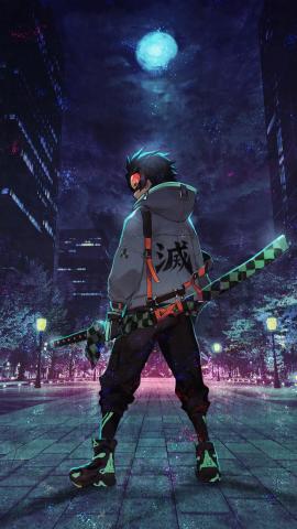 Urban ninja anime art 1440x2560 wallpaper