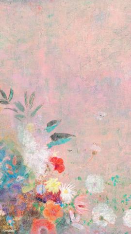 Download premium image of Pink floral wall textured background by Busbus about odilon redon vintage flower painting vintage illustration and phone wallpaper 842401